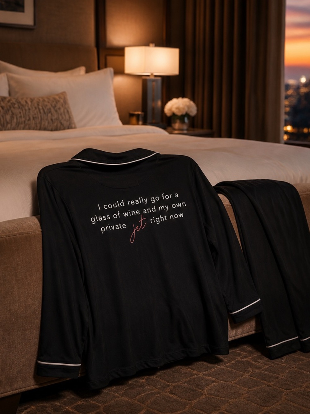 Black Women's Pajama Set with 'Private Jet' Script